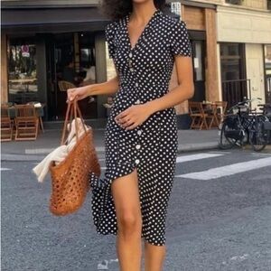 Rouje Black and White Polka Dot Midi Dress